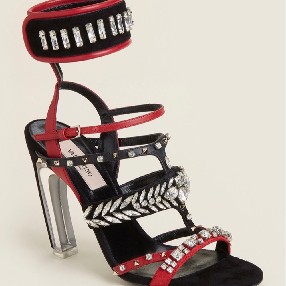 Valentino Jeweled Ankle Cuff Stiletto Sandal